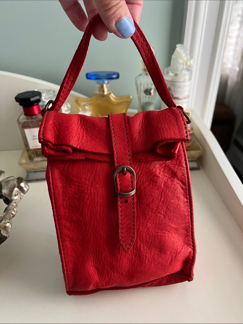 Italian Red Leather Mini Top-Handle Bag
